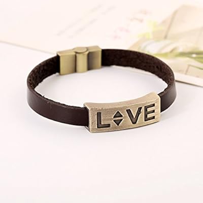 Carat LoversBronze-tone Smooth Surface "LOVE" Engraved Leather Wrap Bracelet