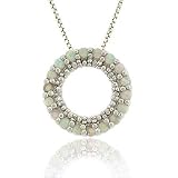 Sterling Silver .925 Created Fiery White Opal Stone Prong Round Eternity Pendant Slide
