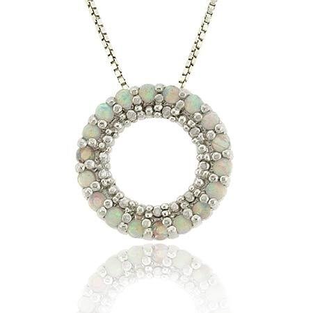 Sterling Silver .925 Created Fiery White Opal Stone Prong Round Eternity Pendant Slide