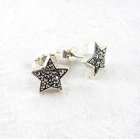 Sterling Silver and Marcasite Stones Star Post Earrings