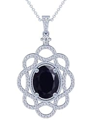 18K White Gold Oval Cut Blue Sapphire And Round Diamond Pendant