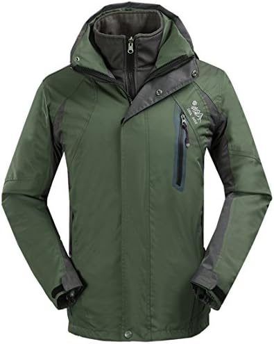SHA MEI Men's 3in1 Water Resistant Comfort Hooded Windproof Outwear Jacket Coat (Small, Army Green)