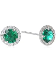 Sterling Silver Gemstone and Created White Sapphire Halo Studs (1.45 cttw)