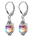 Romantic Swarovski Crystal Sterling Silver Designer Leverback 1" Long Dangle Earrings