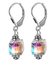 Romantic Swarovski Crystal Sterling Silver Designer Leverback 1" Long Dangle Earrings