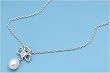 Sterling Silver Necklace - Clover with Freshwater Pearl and Clear CZ with 16in-18in Chain - 22mm Pendant Height
