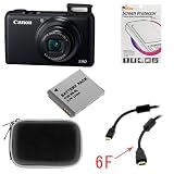Canon PowerShot S90 10MP Digital Camera with 3.8x Wide Angle Optical Image Stabilized Zoom and 3-inch LCD 5 Items Bundle Kit: Black Digital Camera - 3635B001 + LCD Screen Protector + NB-6L Replacement Battery + Black Zipper Eva Pouch Case + 6FT Gold Plated Mini HDMI Black Cable w/ Ferrite cord