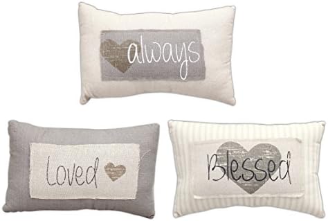 Set of 3 Honey & Me 9" x 5.5" Heartfelt Primitive Throw Pillows (Always Loved Blessed)