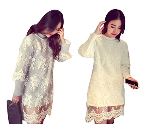 【ARINCO】 ツーピース ドレス ワンピース フラワー レース 長袖 キュート レディース ホワイト グレー 全２色