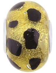 Frolic Sterling Silver Gold Brown Swirl Murano Glass Roundel Charm