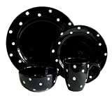 Waechtersbach 16-Piece Dinnerware Place Setting, Service for Four, White Polka Dots on Black