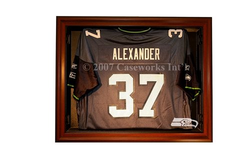 Seattle Seahawks Football Jersey Display Case with Removable Face and Classic Wood Finish Frame