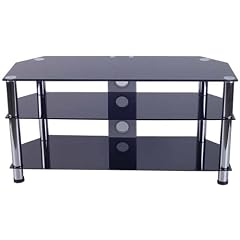 Zyon Glas Aufstellung f�r Plasma-und LCD-Fernseher bis 50-Zoll-oder 65kg - Schwarzes Glas mit Silber Beine & Kabelf�hrungspanel