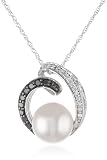 10k White Gold Freshwater Cultured Pearl and Black and White Diamond Pendant Necklace, (0.14 cttw, G-H Color, I3 Clarity), 17"