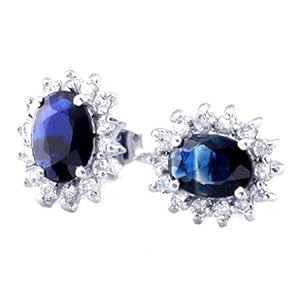 100% Genuine Nature Royal Classic Midnight Blue Sapphire CZ Diamonds 925 Sterling Silver 18K 18ct white gold Plating Studs Earrings Gem Fine Jewellery