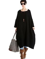 Summer Raglan Sleeves Round Neck Cotton/Linen  Dress