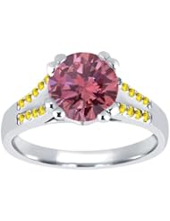 1.10 Ct Round Pink Diamond Yellow Sapphire 18K White Gold Ring