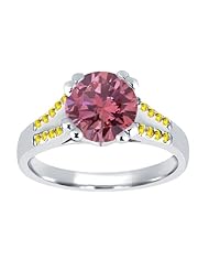 1.10 Ct Round Pink Diamond Yellow Sapphire 18K White Gold Ring