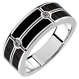 0.10 Ct.T.W. Round Brilliant Cut Diamond, Black Onyx, 14K White Gold. Onyx and Diamond Men's Wedding Band