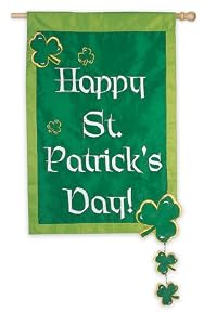 Happy St. Patrick's Day with Spinning Clovers Regular Size Applique Flag