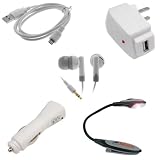 GTMax 5 pcs-USB Home Wall Travel AC Charger Power Adapter + USB Car Charger Vehicle Power Adapter + 2-In-1 USB Data Hotsync & Charging Cable + White Stereo Headset with Soft Gel Earbud + Black LED Clip-On Reading Book Light For Amazon Kindle 2/DX