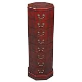 Handmade Oriental Furniture - 42" Antique Style Red Leather Octagonal Chest Of Drawers - Rural