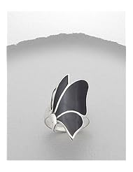 Black Resin Butterfly Reconstructed stones Ring In 92.5 Sterling Silver