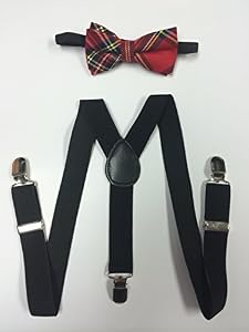 Toddler Baby Boys Girls Child Red Stripe Bow Tie Black Suspender Y Clips