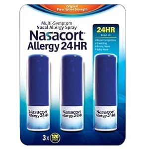 Nasacort Nasal Allergy Spray, 360 Sprays Total, Three 120 Spray Dispensers, 0.57 Fluid Ounces Each