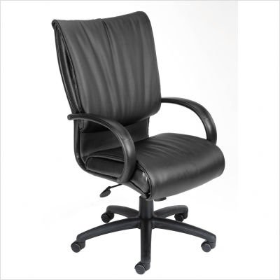 Hi-Back Leather Plus Office Chair with Curved Arms - Black