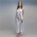 Exquisite White 100% Silk Nightgown, TexereSilk Hand Painted Long Nightgown -- Swans and Daffodils