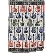 Guitar Woven Throw Cotton Tapestry Fringe Vibrant Colors Fret Pattern Border