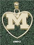 Univ Of Michigan M Michigan Heart Charm/Pendant -14K/10K, Stainless Steel or Gold Plated