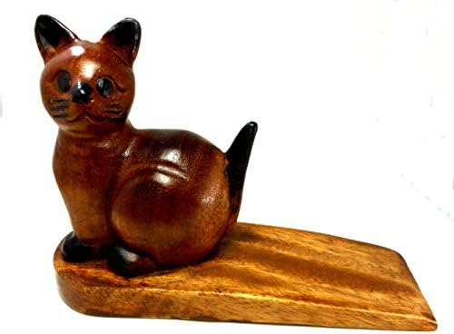 Brown Kitty Cat Wooden Hand Carved Doorstop Kitten