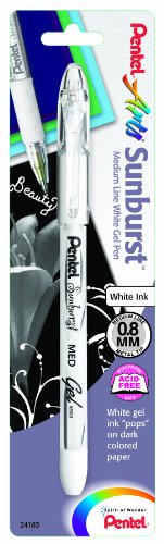 Pentel Arts Sunburst Gel Pen, Medium Line, Permanent, White Ink, 1 Pack (K908BPW)