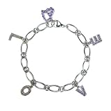 Amethyst Cubic Zirconia LOVE Letters and Journey Heart Platinum Overlay Sterling Silver Charm Bracelet 7.5"