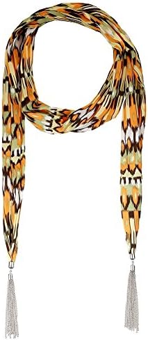 Women Multicolor Chiffon Necklace Scarf Metal Tassel Chevron Hijab 4