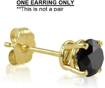 1/2ct Single Black Diamond Solitaire Stud Earring set in Yellow Gold