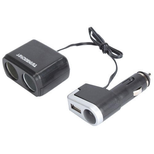 New Car Cigarette Lighter Double Socket Adapter with USB Output Black 0097