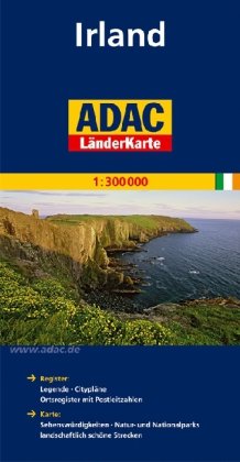 ADAC L�nderkarte Irland 1:300.000: Register: Legende - Citypl�ne - Ortsregister mit Postleitzahlen. Karte: Sehensw�rdigkeiten - Natur- und Nationalparks - landschaftlich sch�ne Strecken