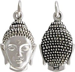 Double Sided Decorative Buddha Head Pendant in Sterling Silver, #7628