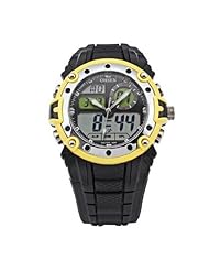 OHSEN YI-AD1210-5 LCD Dual Core Date Alarm Stopwatch Rubber Men Lady Sport Watch Yellow
