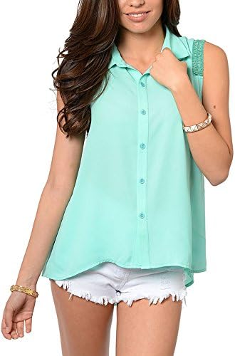 DHStyles Women's Classy Sheer Chiffon Collared Button Down Top-Small - Mint
