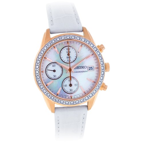 Chronograph Rose Gold Tone Stainless Steel Case Leather Bracelet Mother of Pearl DIalB0081ZBQBS