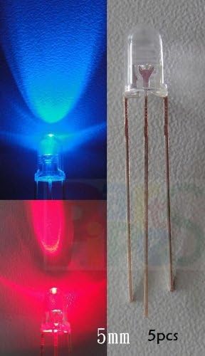 HOT SALE!!! BARGAIN PRICE!!! 5pcs,5mm Common Cathode Red/Blue 3-Pin Alarm Led,RB5L in Business