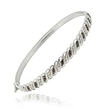 Sterling Silver Black Diamond Accent S Design Bangle Bracelet