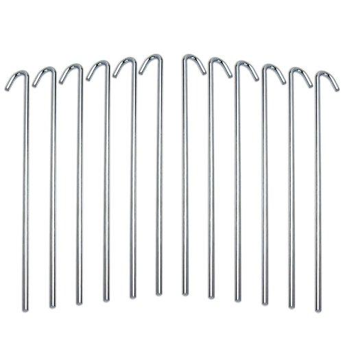 12-Piece Galvanized Steel Tent Pegs - Garden Stakes