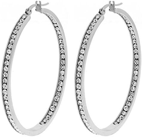 GSG 9 2" Stunning Stainless Steel High Shine Inside-Out Hoop Earrings With CZ