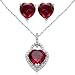 Sterling Silver Heart Created Ruby and Diamond Ring, Pendant, Earring Box Set, Size 7