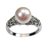 Dancing Filigree Cubic Zirconia Leafy White Cultured Pearl Ring in CAREFREE Sterling Silver